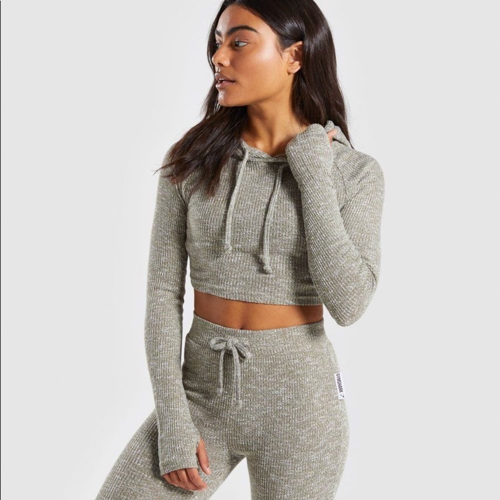 Gymshark Slounge Crop Hoodie Olive Green